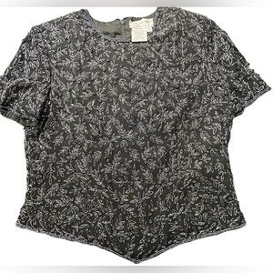 Papell Boutique Collection Vintage Short Sleeve beaded blouse Size L